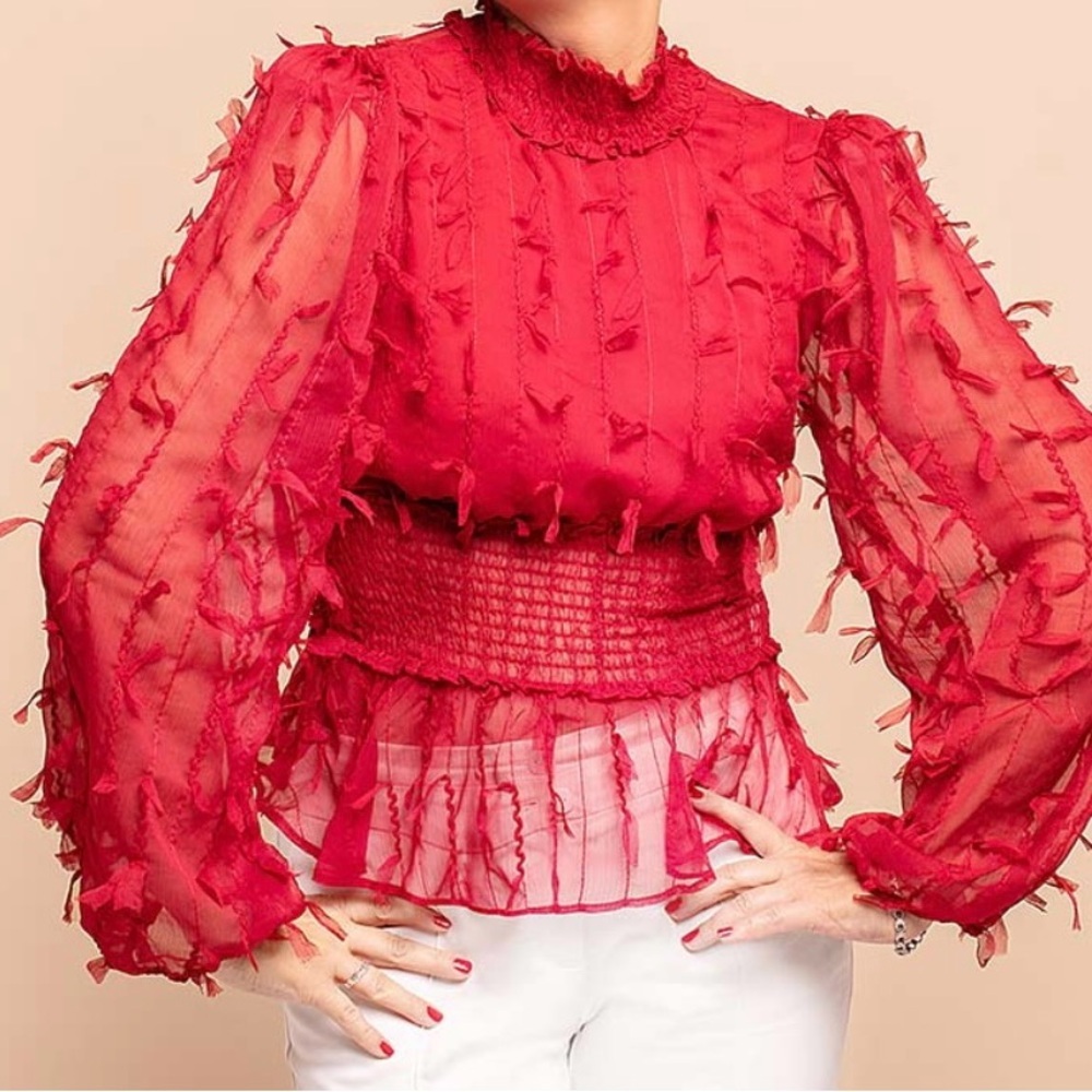 Zara Red Ruffled Women's Top